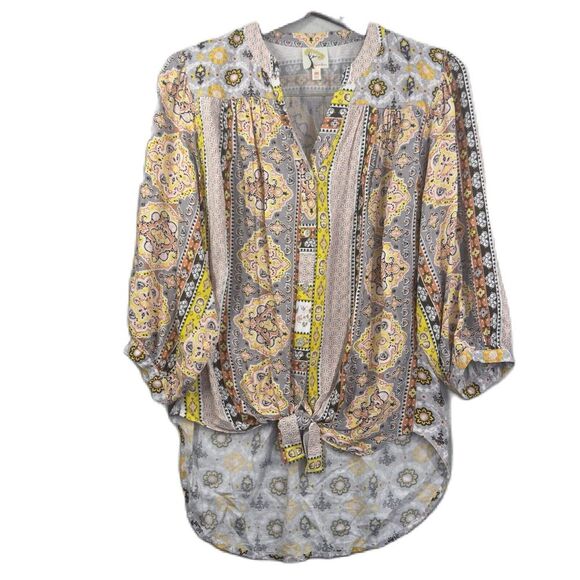 fig and flower Tops - Fig And Flower Tropical Tunic Blouse Button Down Womens Size M Coastal